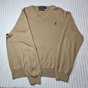 Polo by Ralph Lauren Men's Tan V-Neck Sweater